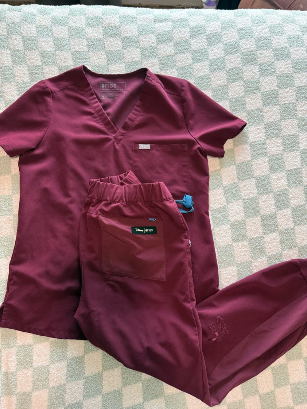 FIGS Burgundy Scrub Set/Bottoms Disney limited edition